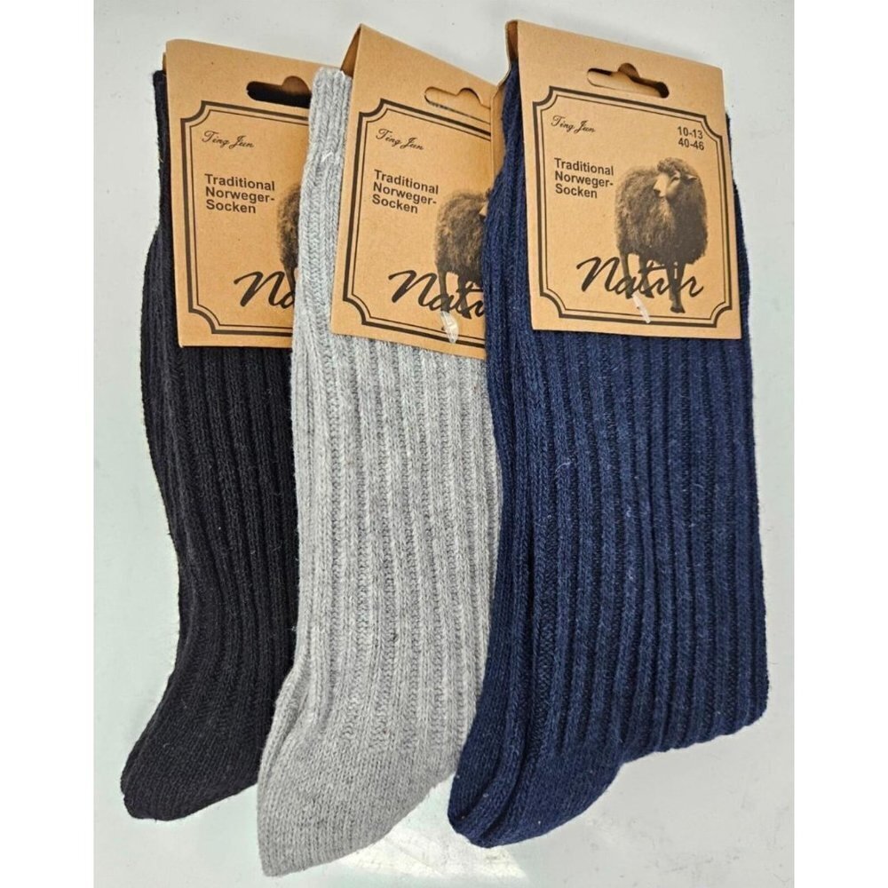 Men Wool Blend Socks, Norweger Warm Winter Boot Casual Thermal Crew Sox, 3 Pairs